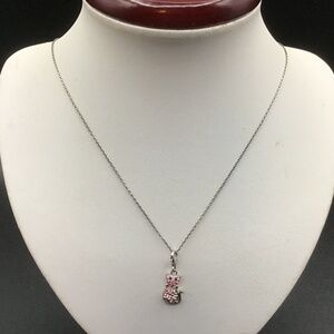 925 Sterling Silver Necklace Cat Pendant for Women/Girl Pink And Gray Crystals